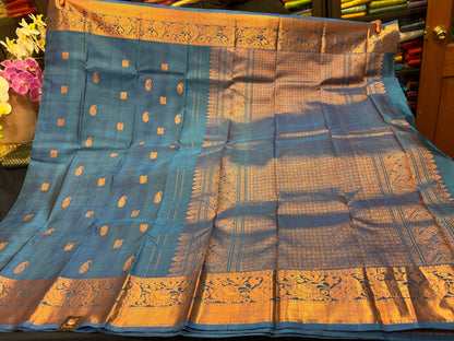 Kanchipuram Pure Silk handloom Saree Indian Kanjivaram Blue Sari SPK426
