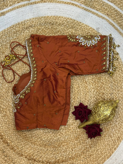 36” Small size Aari Worked Sari Blouse Indian Saree Copper Top B200