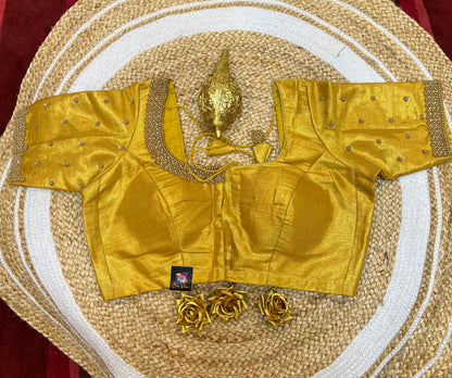 40” Aari hand Worked Sari Blouse Indian Top Choli Silk Gold B43