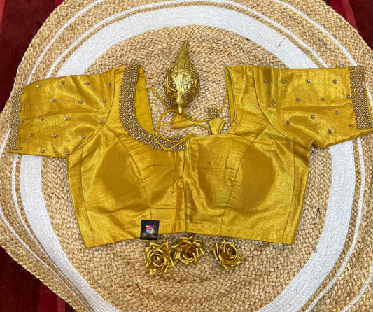 40” Aari hand Worked Sari Blouse Indian Top Choli Silk Gold B43
