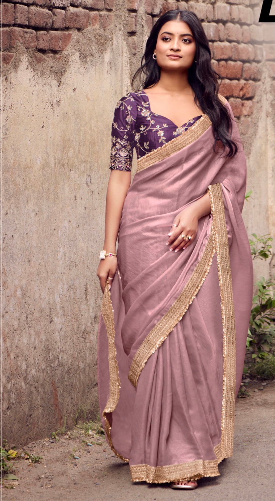 Indian Fancy Party wear Saree Fendi Silk Bollywood Plain Dual Tone Sari S148