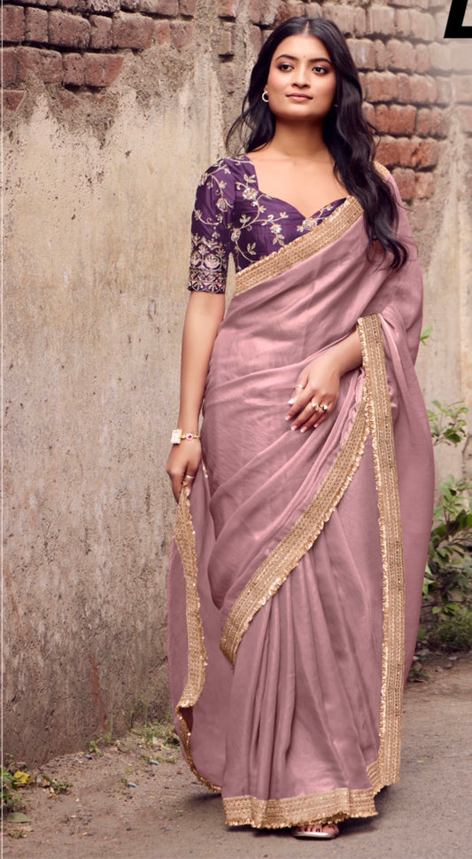 Indian Fancy Party wear Saree Fendi Silk Bollywood Plain Dual Tone Sari S148