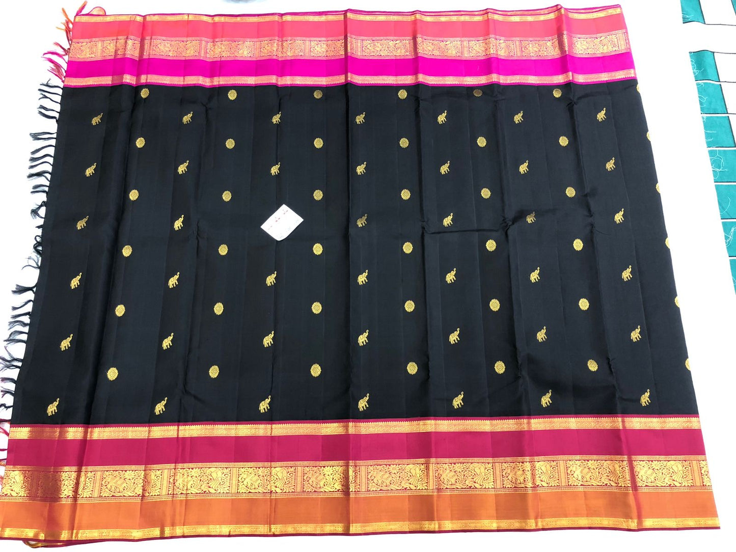 2g Gold Kanchipuram Pure Silk Saree Black Kanjivaram Sari| SPK201