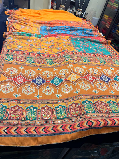Multi coloured Mirror Worked Masakali Sari Indian Fancy Saree C3