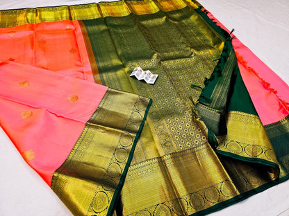 1g Gold Kanchipuram Pure Silk Saree Handloom Korvai Kanjivaram Sari SPK233