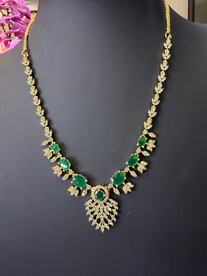 Indian Brass Necklace & Earrings Jewellery Set Green N67
