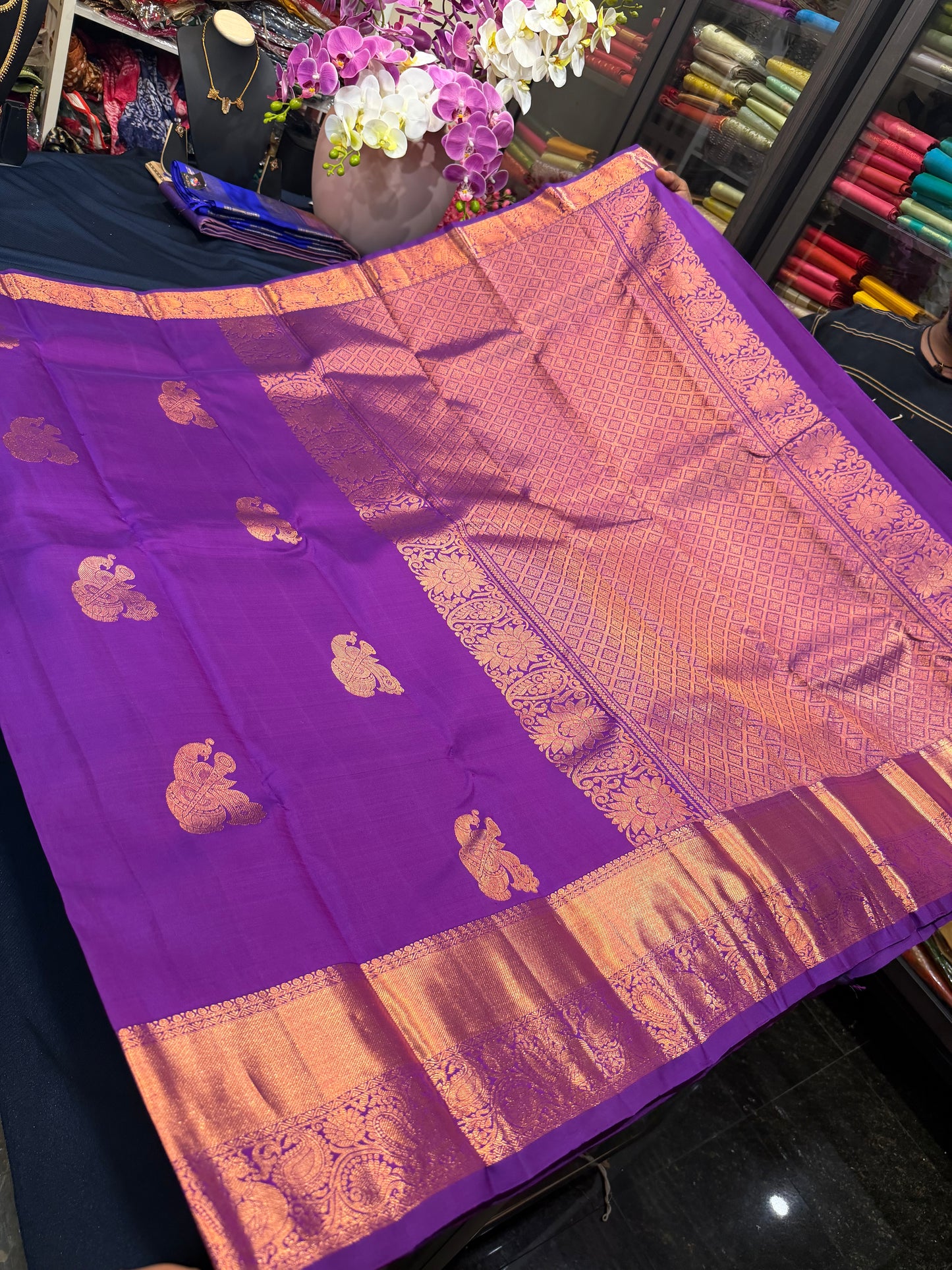 Kanchipuram Pure Silk Saree Purple Kanjivaram Sari SPK220