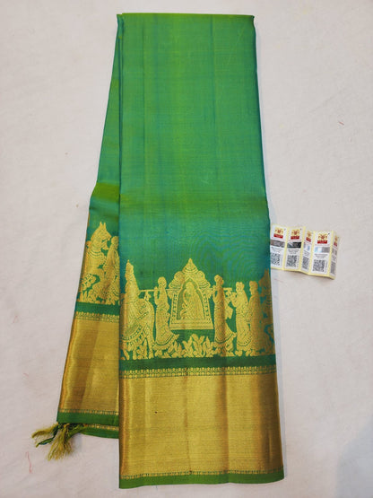 Bridal Kanchipuram Pure Silk Saree Green & Gold Kanjivaram Sari| SPK082