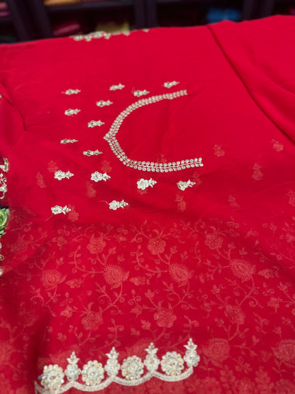 Red Fancy Party wear Georgette Pearl Sari Indian Saree S45