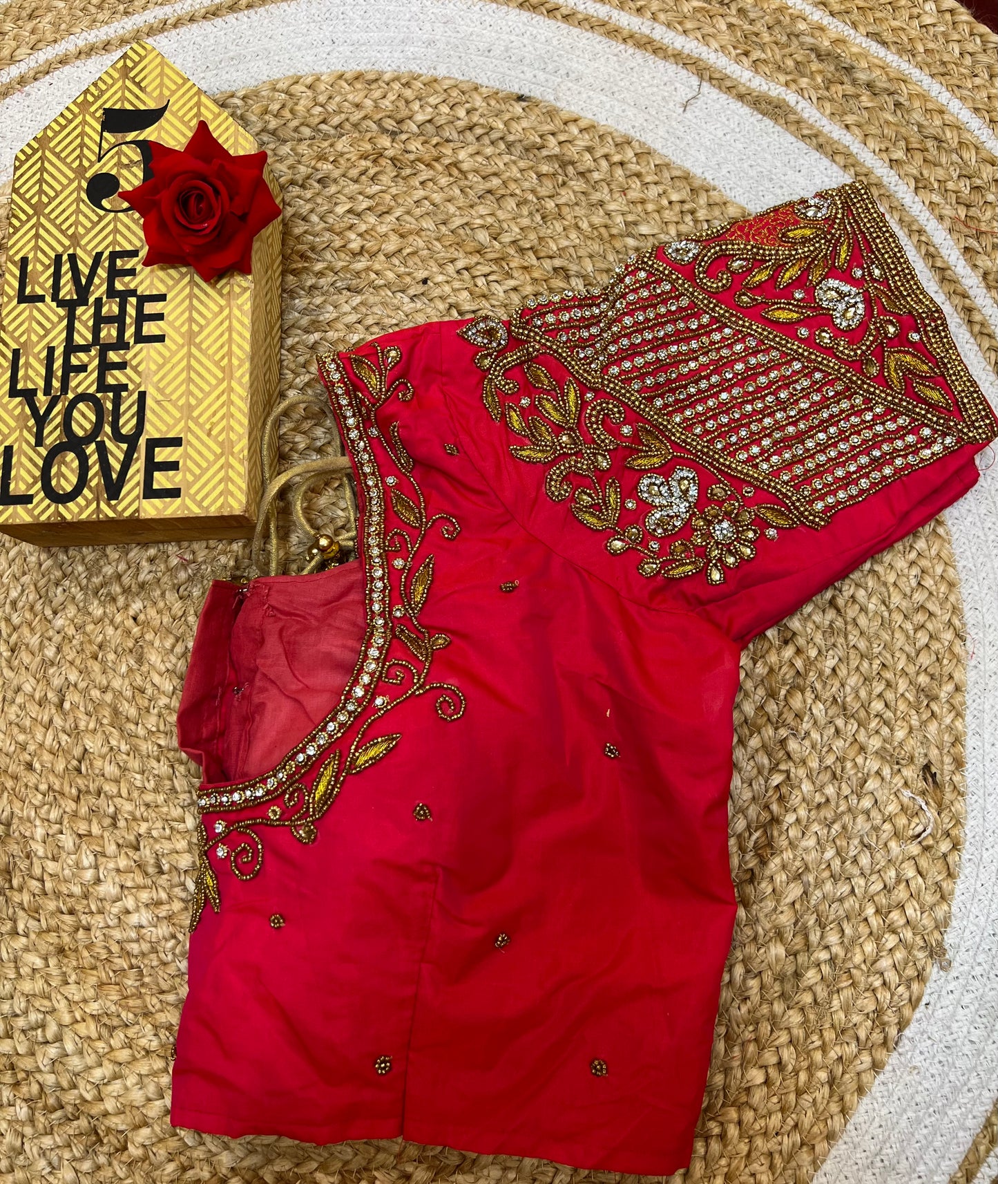 40” Bridal Aari hand Worked Sari Blouse Indian Top Choli Silk Red B37