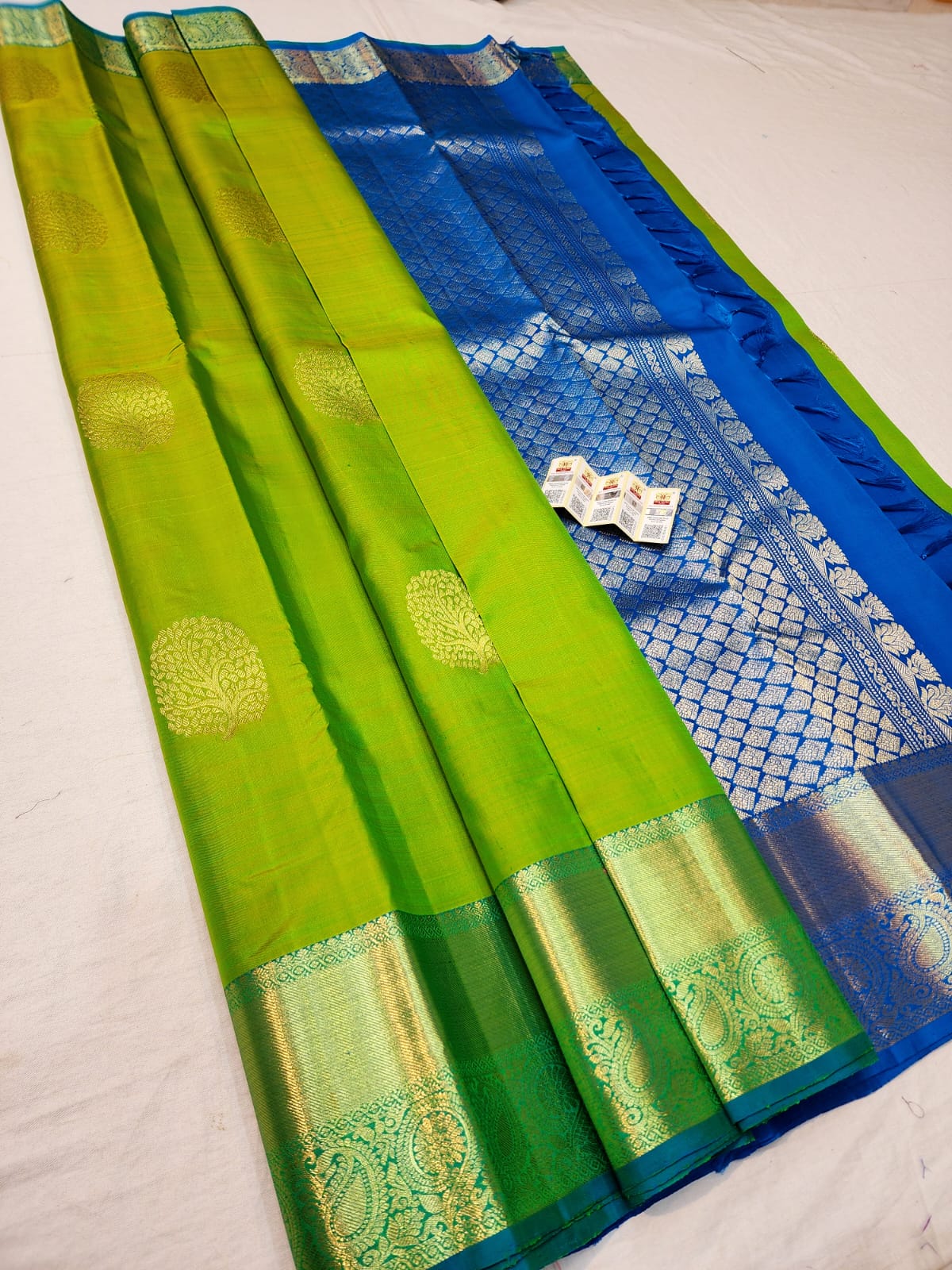 Kanchipuram Pure Silk Saree Green & Blue Kanjivaram Sari| SPK193