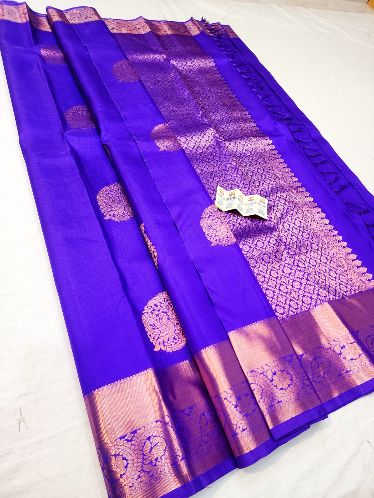 Kanchipuram Pure Silk Saree Purple & Copper Kanjivaram Sari| SPK189
