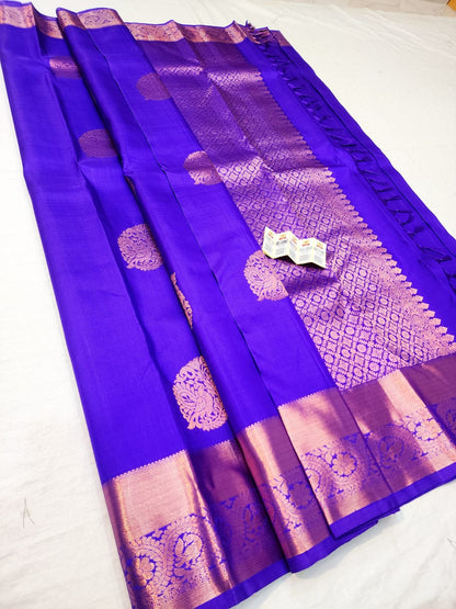 Kanchipuram Pure Silk Saree Purple & Copper Kanjivaram Sari| SPK189