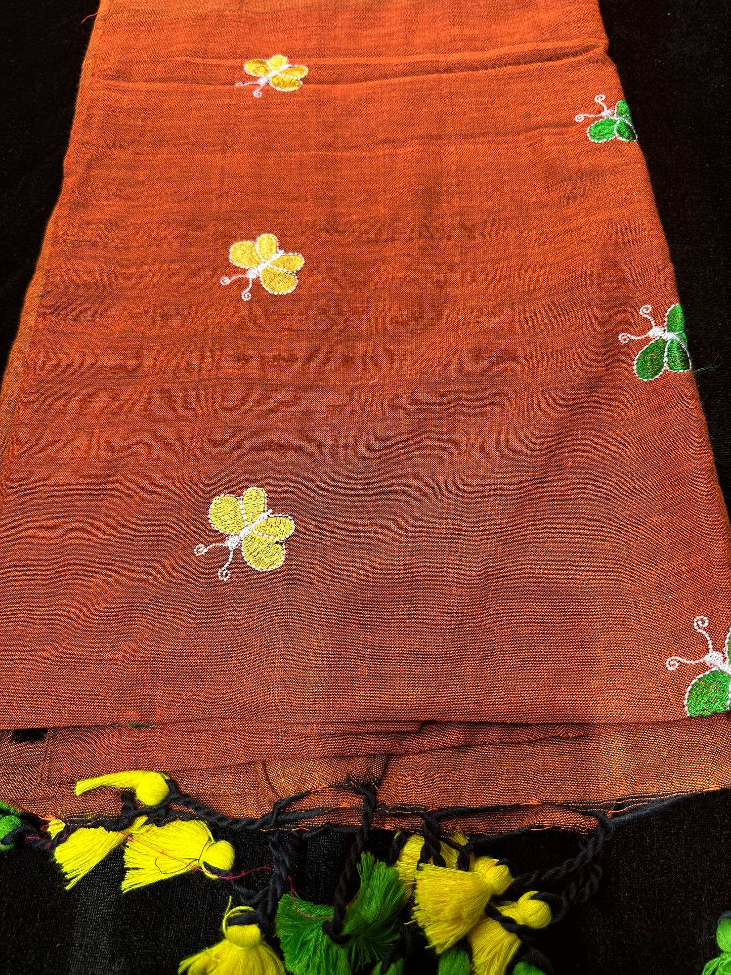 Khadi Soft Cotton Linen Sari Indian Saree Rusty Orange S59