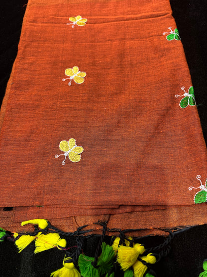 Khadi Soft Cotton Linen Sari Indian Saree Rusty Orange S59