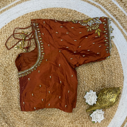 L42” XL Size 12 size Aari Worked Sari Blouse Indian Saree Top Copper B236