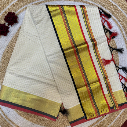 Kerala Vishu Sari Indian hand Printed Kasavu Onam Saree C36 Col 6