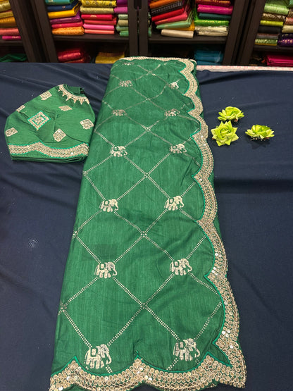 Green Fancy Party wear Sari Indian Saree Blouse Combo S83