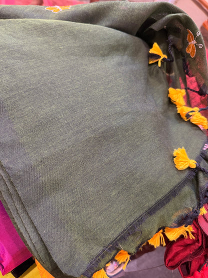 Khadi Soft Cotton Linen Sari Indian Saree Green S8