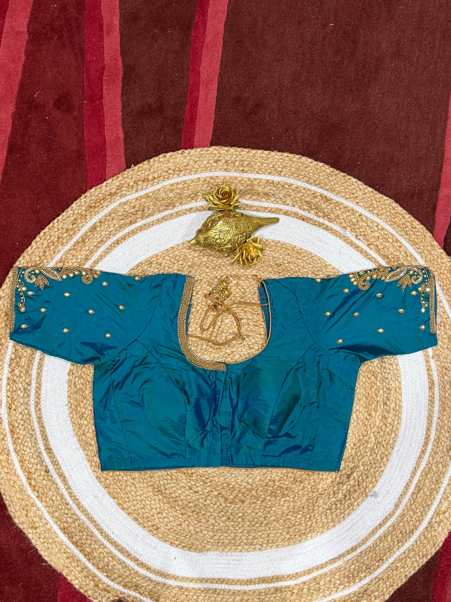 42” XL Size 12 size Aari Worked Sari Blouse Indian Saree Top Blue B171