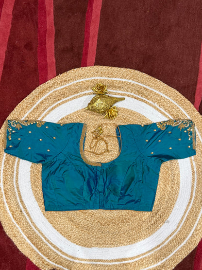 42” XL Size 12 size Aari Worked Sari Blouse Indian Saree Top Blue B171