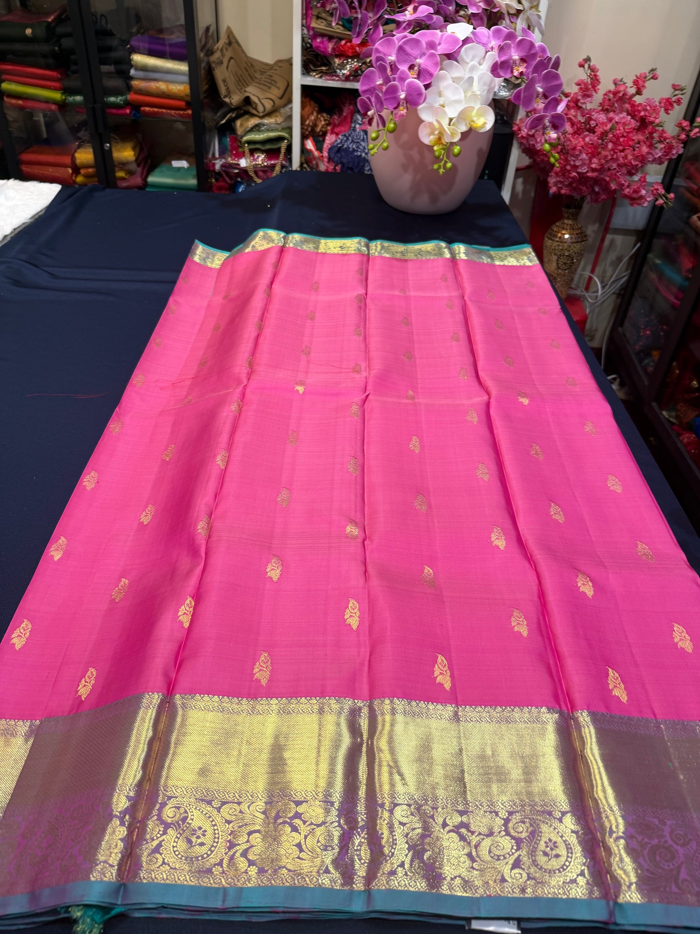 Kanchipuram Pure Silk Saree Pink & Green Kanjivaram Sari| SPK205