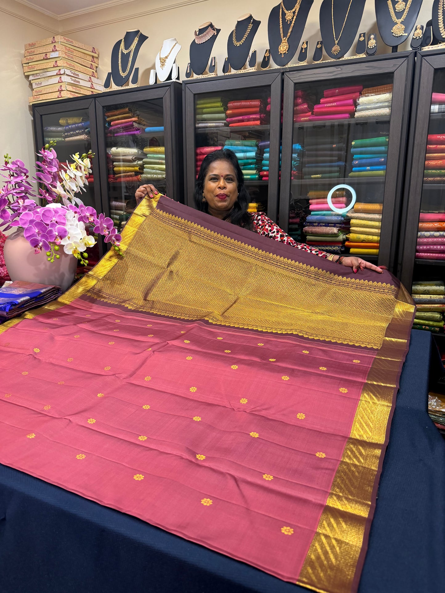 2g Gold Kanchipuram Pure Silk Saree Pink Kanjivaram Sari SPK209