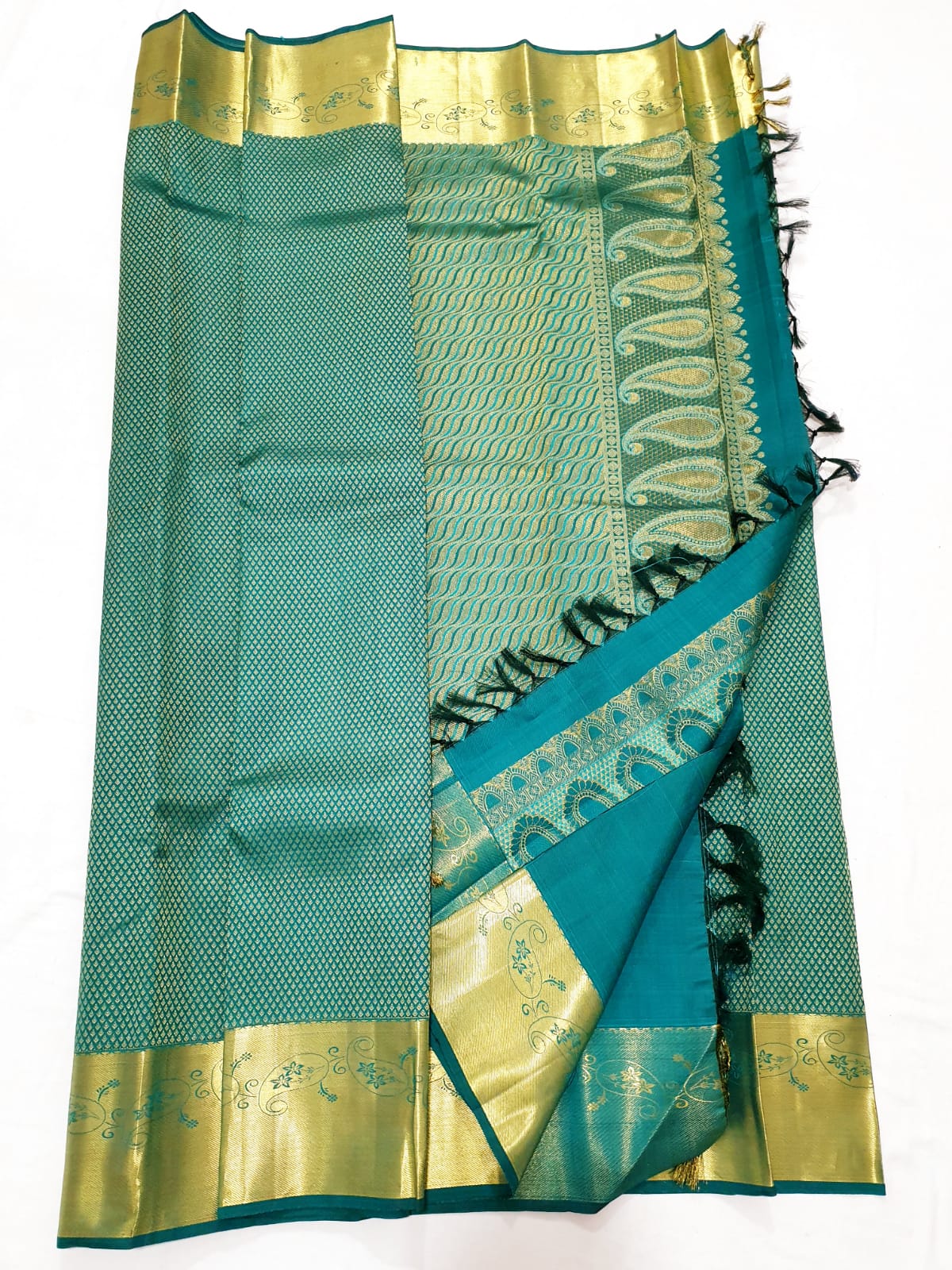 Bridal Kanchipuram Pure Silk Saree Green & Gold Kanjivaram Sari| SPK159