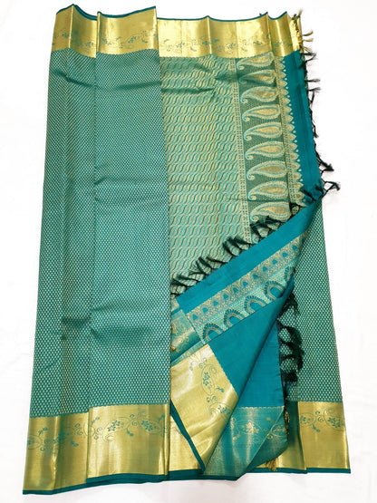 Bridal Kanchipuram Pure Silk Saree Green & Gold Kanjivaram Sari| SPK159