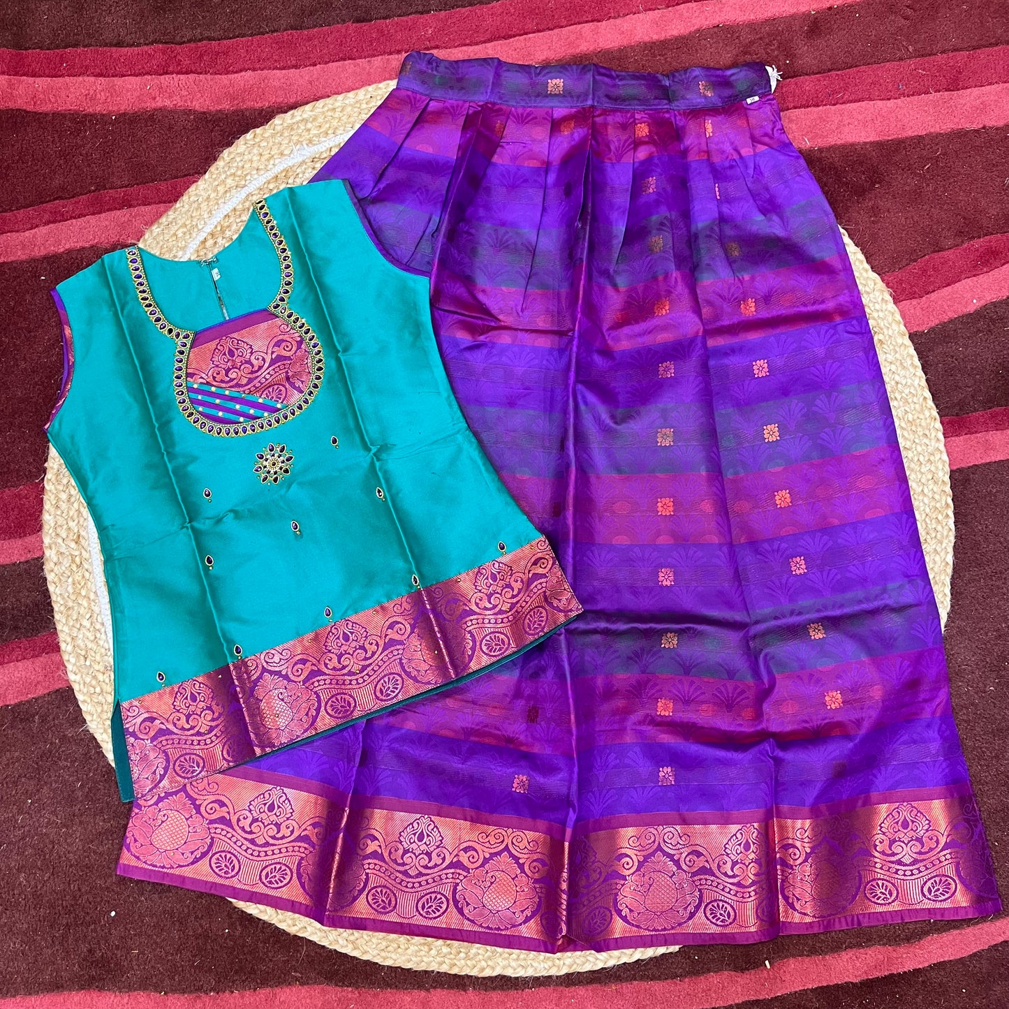 36”Size 9 Indian Lehenga Pattu Pavadai Sattai Skirt Top G45
