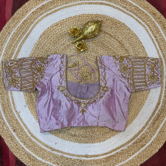 38” M Size 8 Aari Worked Sari Blouse Indian Saree Top Light Purple B282