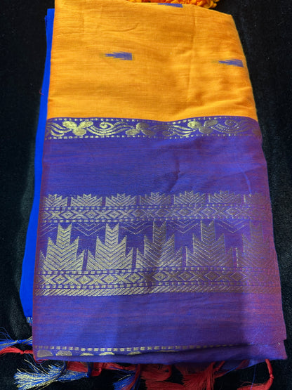 Kalyani Silk Cotton Sari Indian Saree Mango Yellow & Purple S57
