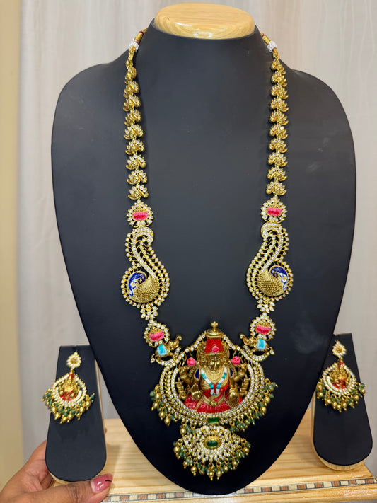 South Indian Brass Temple Jewellery Haram Necklace & Earrings Set N85