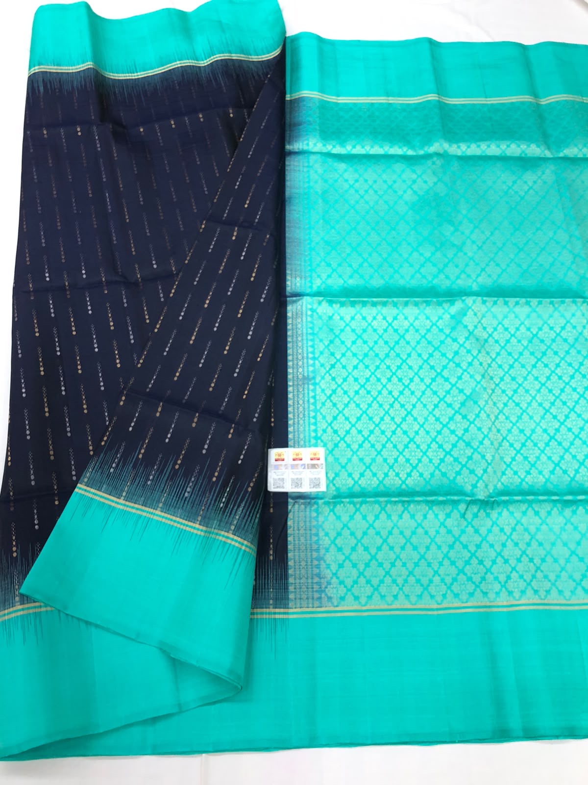 Kanchipuram Pattu Soft Silk Indian Saree Pure Silk Sari Blue SS33