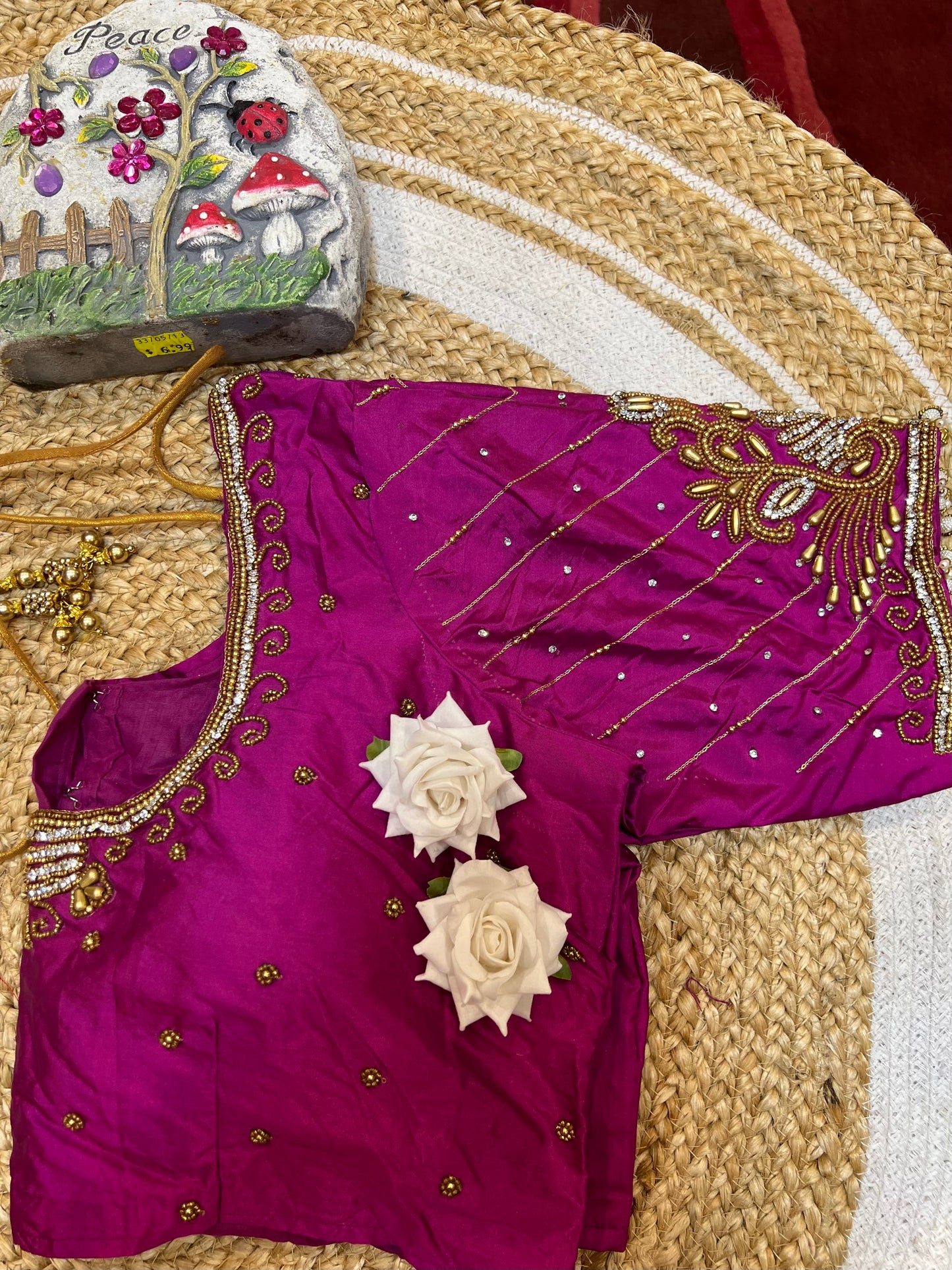 40” Aari hand Worked Sari Blouse Indian Top Choli Silk Pink B26