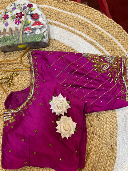 40” Aari hand Worked Sari Blouse Indian Top Choli Silk Pink B26