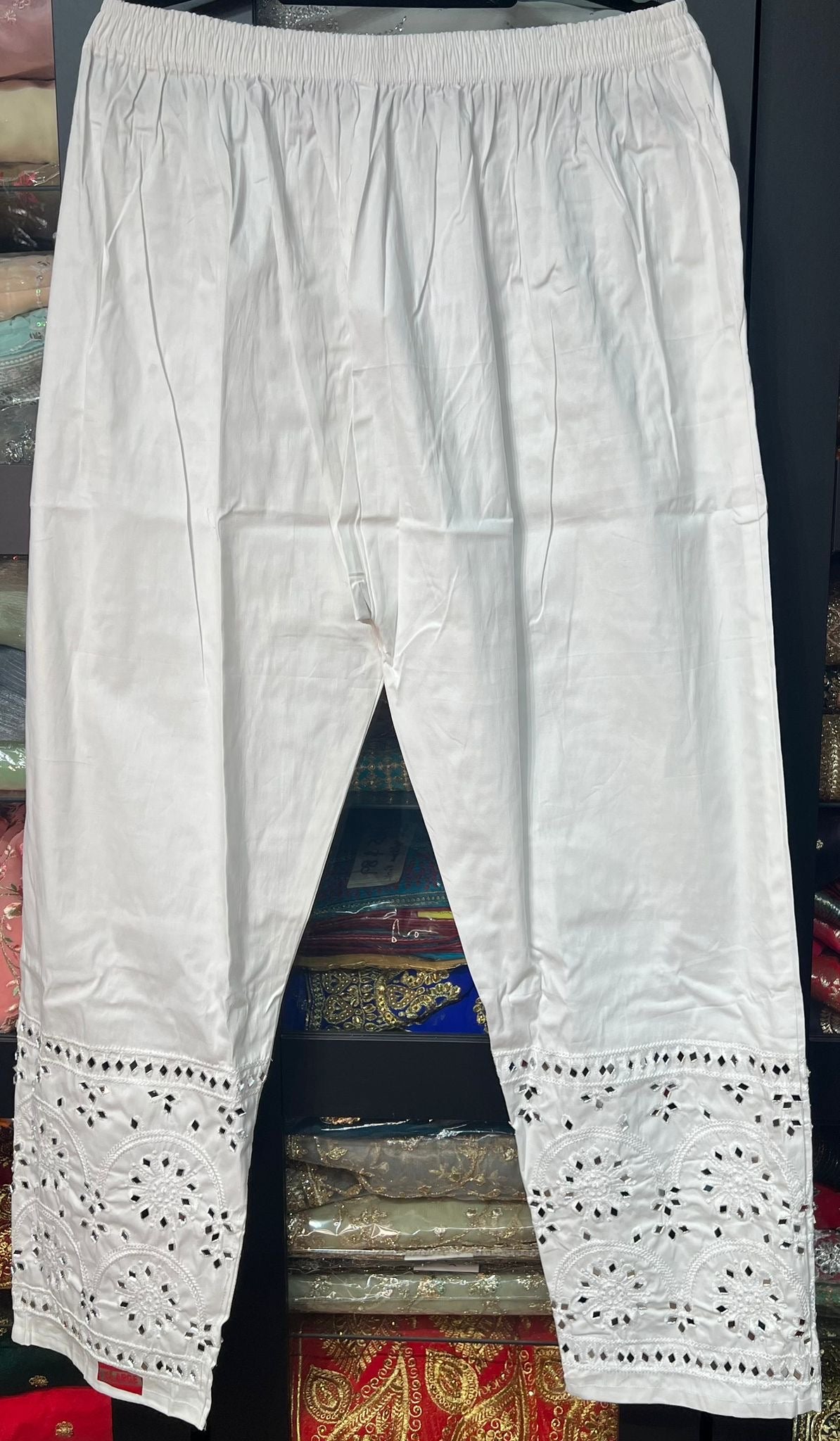 L to XL Indian size stretchable Mirror White Pants P3