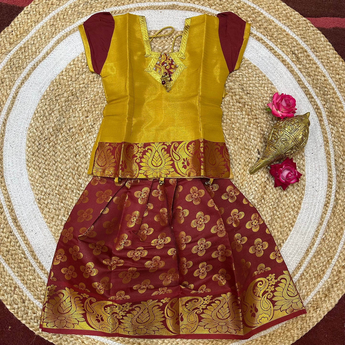18” Age 1 size Top Indian Lehenga Pattu Pavadai Sattai Skirt Top G53
