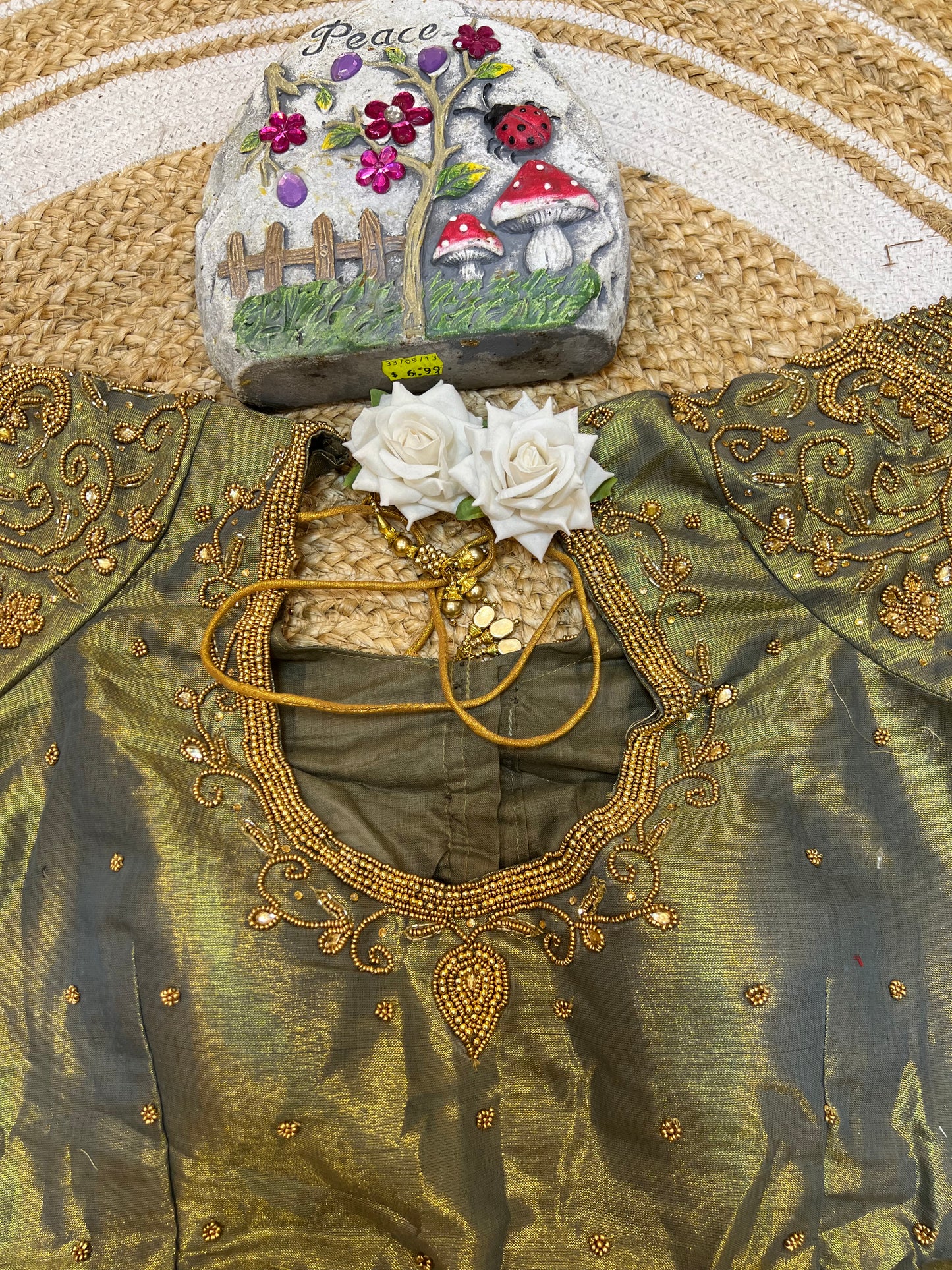 40” Aari hand Worked Sari Blouse Indian Top Choli Silk B27