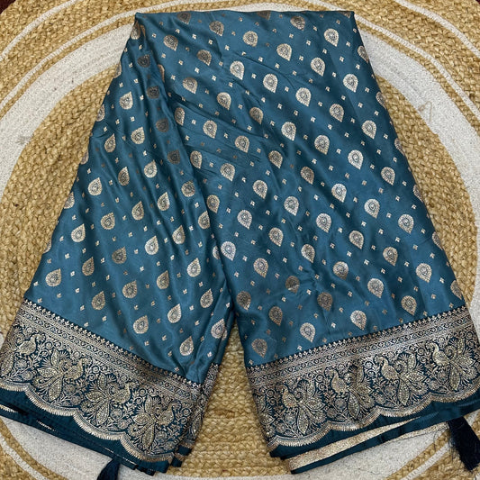 Blue Sari Indian Fancy Stonework Party wear Silk Saree S146