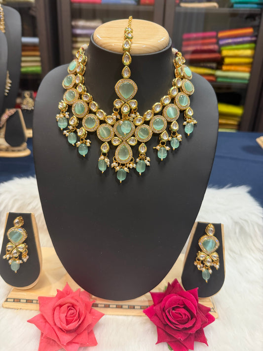 Kundan style Indian Jewellery Necklace set Mint N11