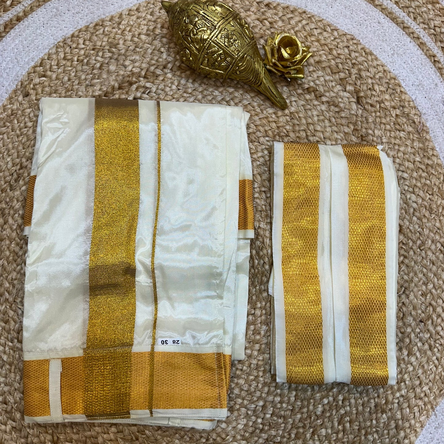 28” 30” Men’s South Indian Vesti Silk Ready to wear Cream Vetti Dhotti V25