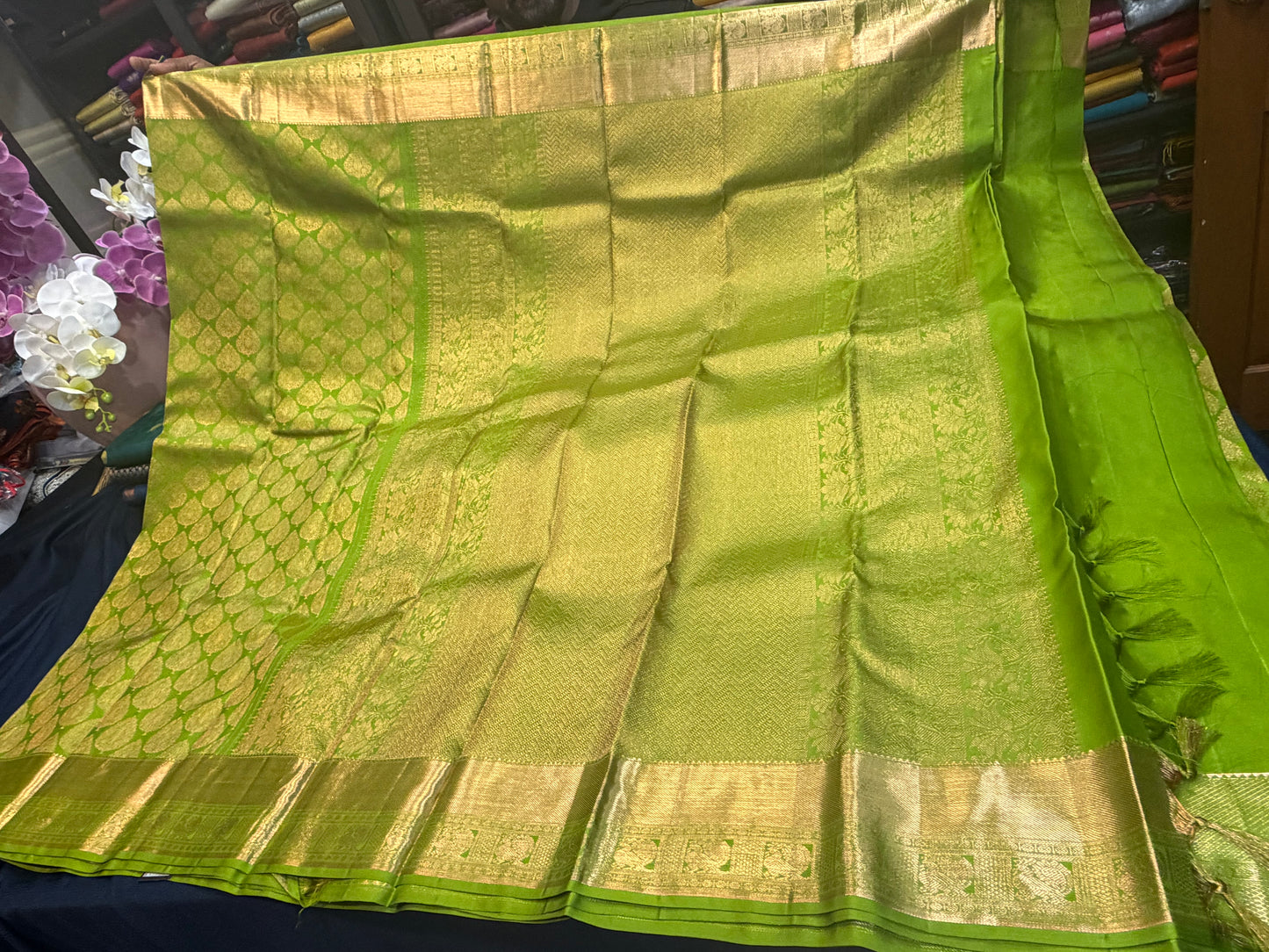 Kanchipuram Pure Silk handloom Saree Indian Kanjivaram Green Sari SPK428
