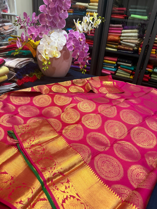 Bridal Kanchipuram Pure Silk Saree Kanjivaram handloom Pink Sari SPK466