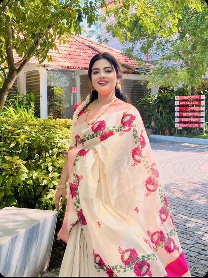 Red Kerala Vishu Sari Indian Onam Tissue Gold Saree C12