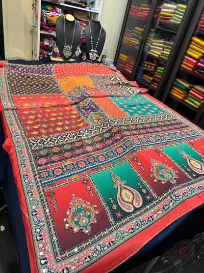 Multi coloured Mirror Worked Masakali Sari Indian Fancy Saree C3