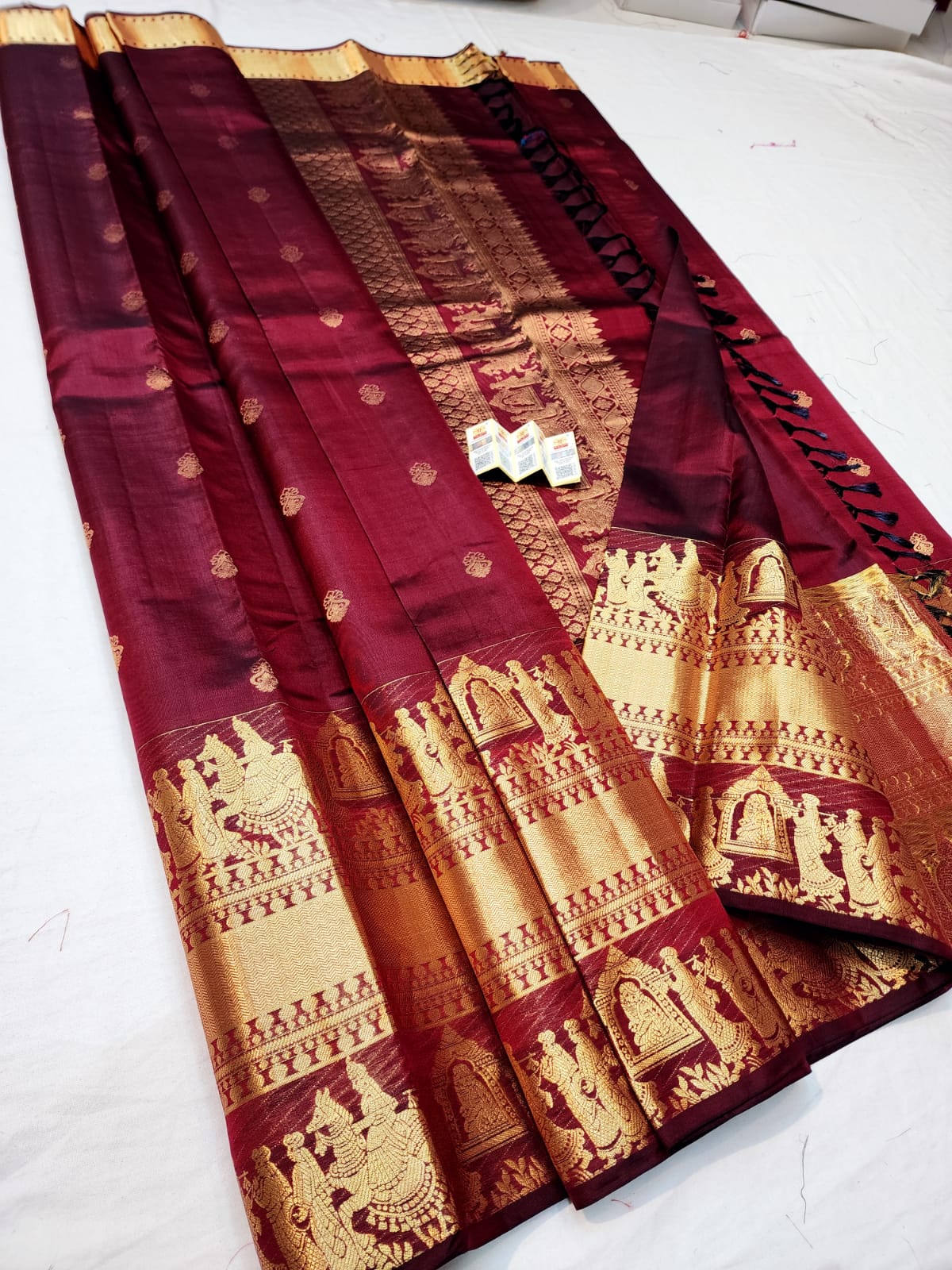Kanchipuram Pure Silk Saree Maroon Kanjivaram Sari| SPK078