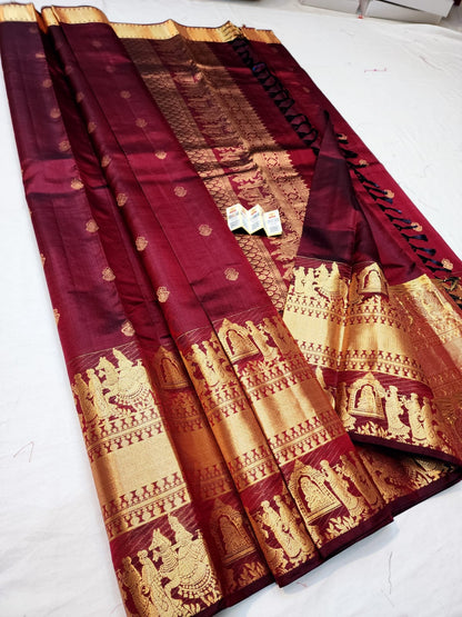 Kanchipuram Pure Silk Saree Maroon Kanjivaram Sari| SPK078
