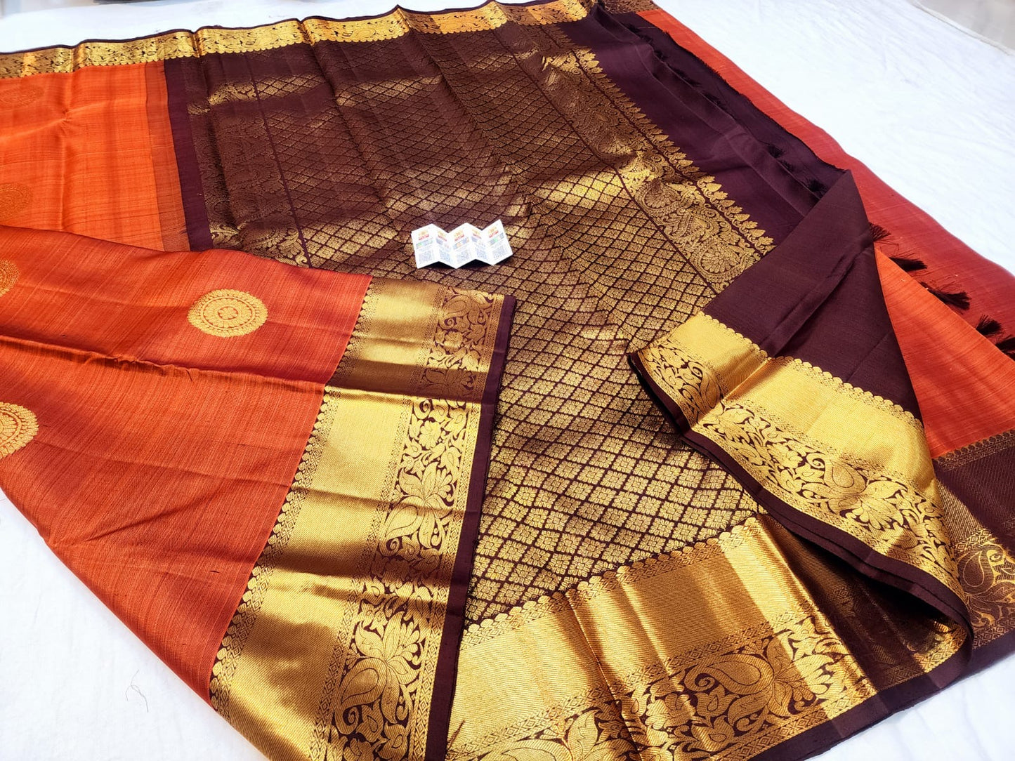 Kanchipuram Pure Silk Saree Bridal Rusty Orange Kanjivaram Sari SPK288