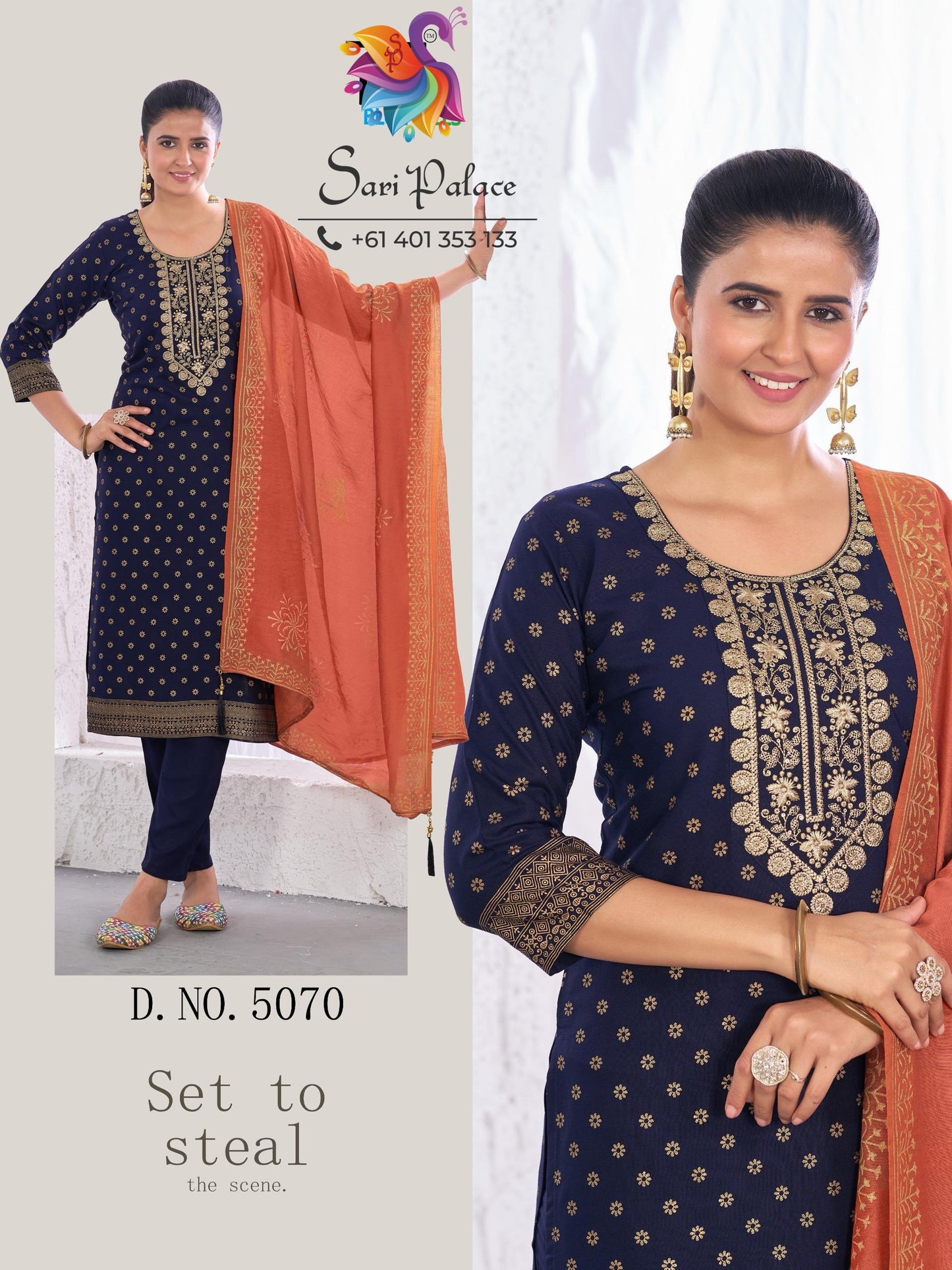 Indian Ladies Outfit Blue Rayon Salwar Kameez Kurti Suit SS30